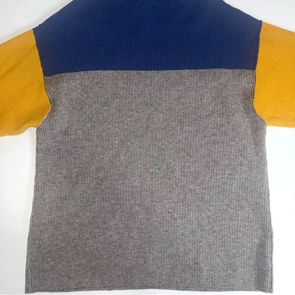 Free People Softly Structured Blue Gold Gray ColorBlock Turtleneck Sweater Sz XS